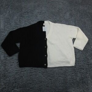 Like Love Cardigan Sweater Womens 2X Black White Colorblock V Neck Button NWT